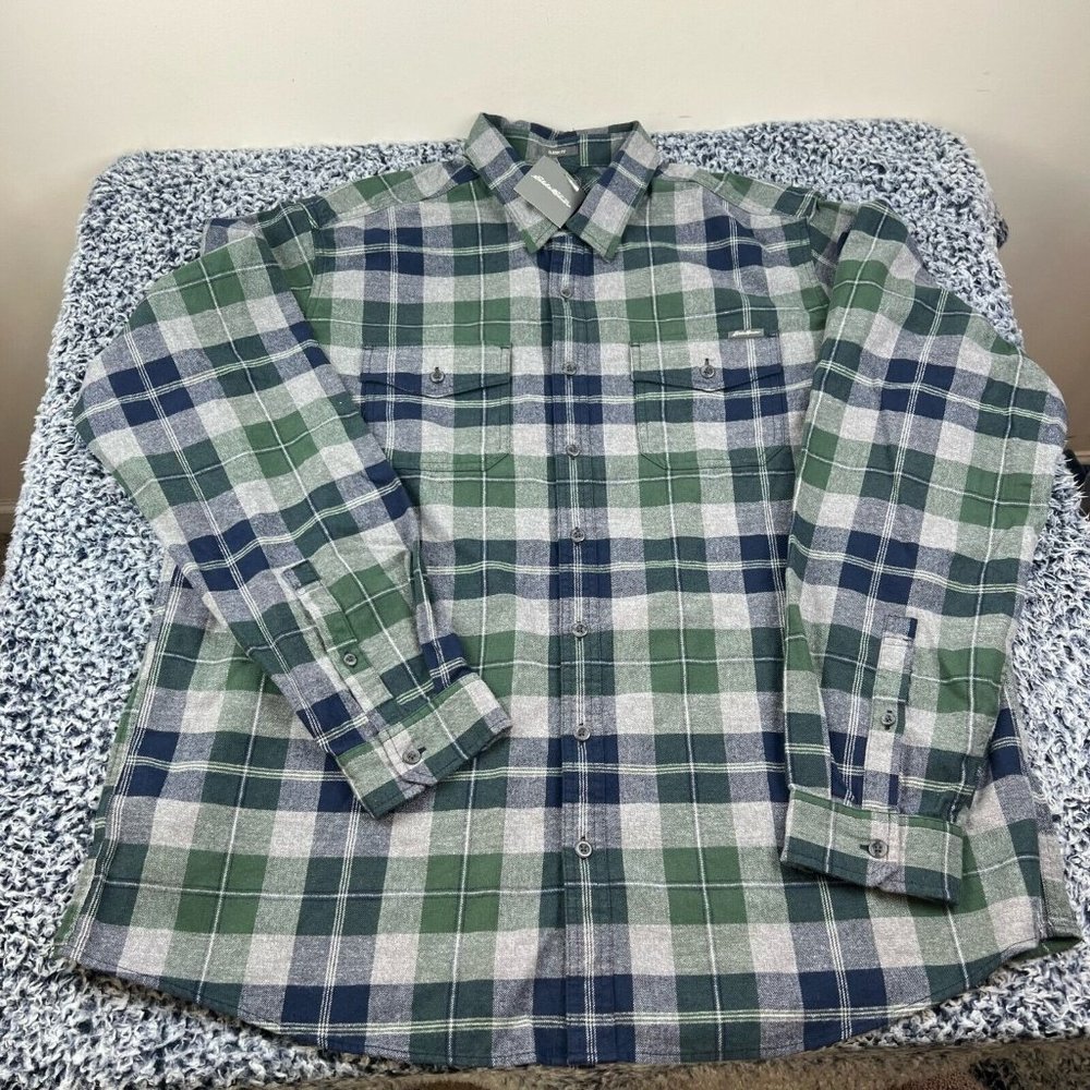 New Eddie Bauer Centenarian Flannel Button Up Shirt Mens 2XLT Plaid Classic Fit